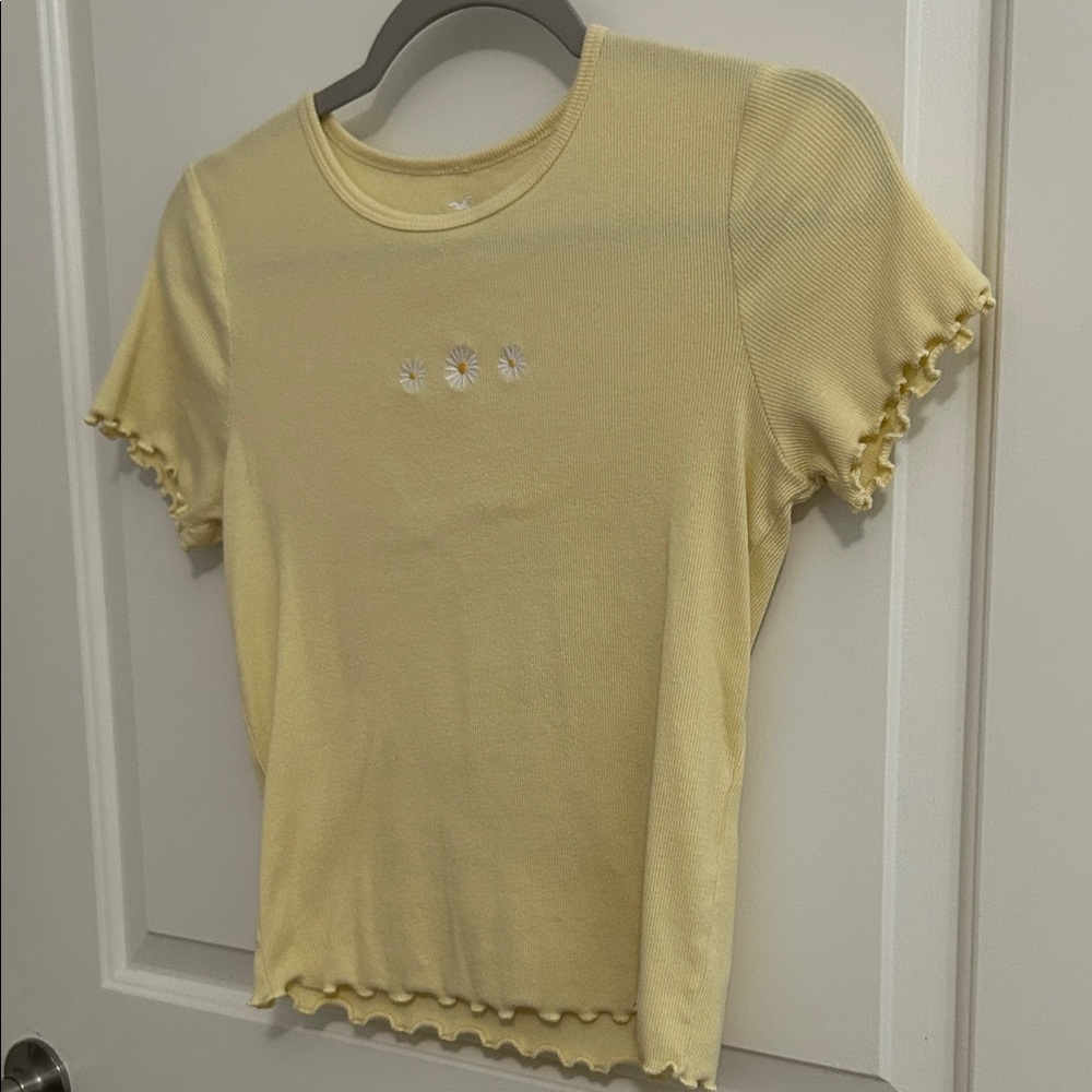 Hollister Yellow Floral Embroidered Tee